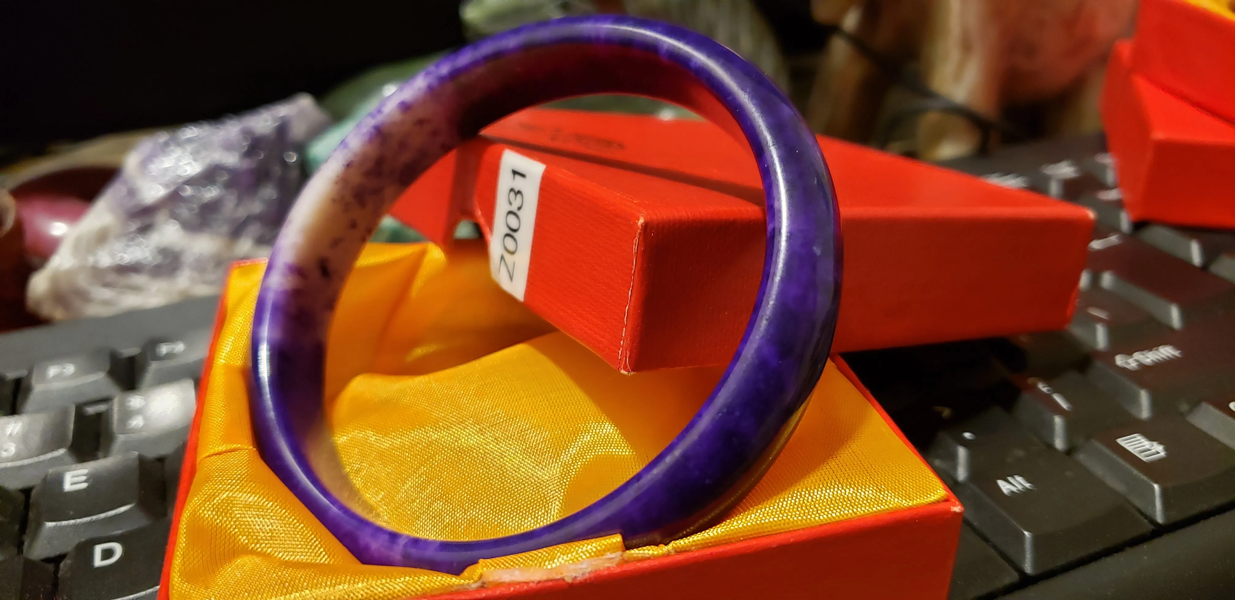 10% OF- 66/67/68mm Certified Natural Lavender Purple Emerald Jade A HandCarved Lucky Bracelet Bangle Z0031