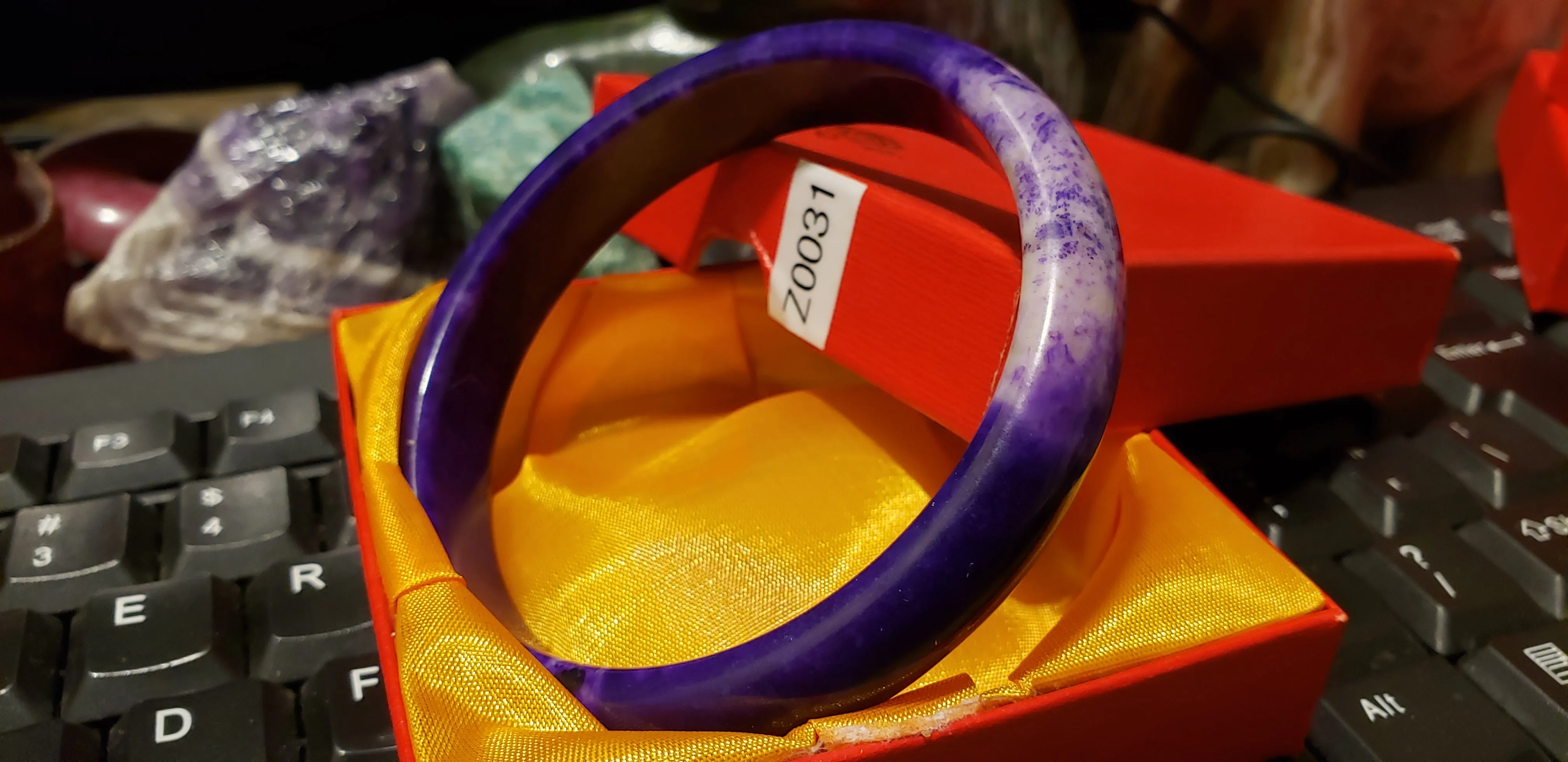 10% OF- 66/67/68mm Certified Natural Lavender Purple Emerald Jade A HandCarved Lucky Bracelet Bangle Z0031