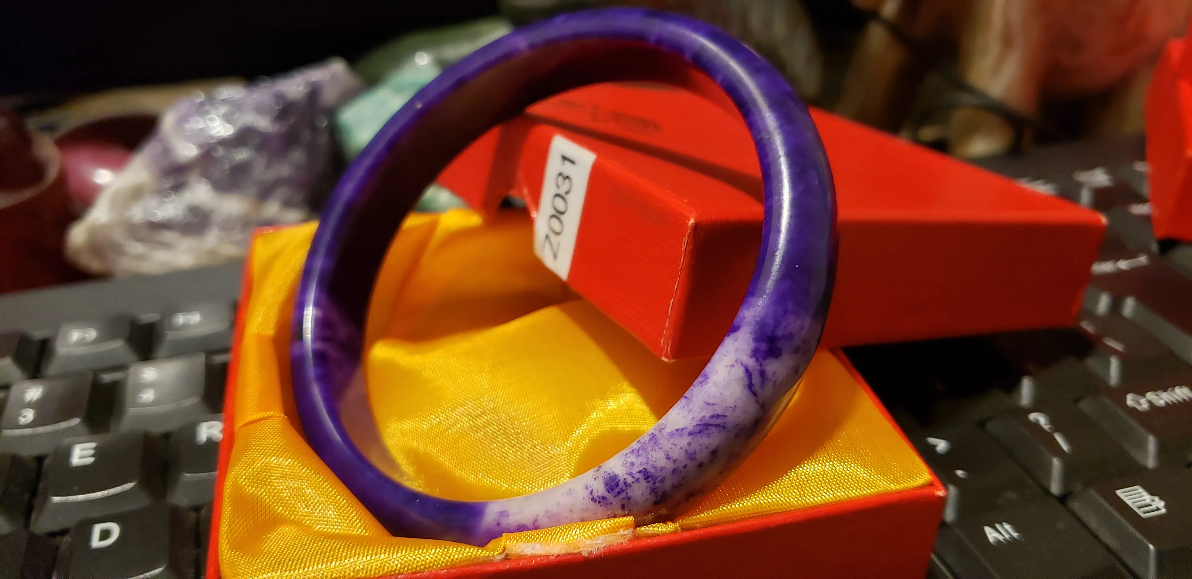 10% OF- 66/67/68mm Certified Natural Lavender Purple Emerald Jade A HandCarved Lucky Bracelet Bangle Z0031