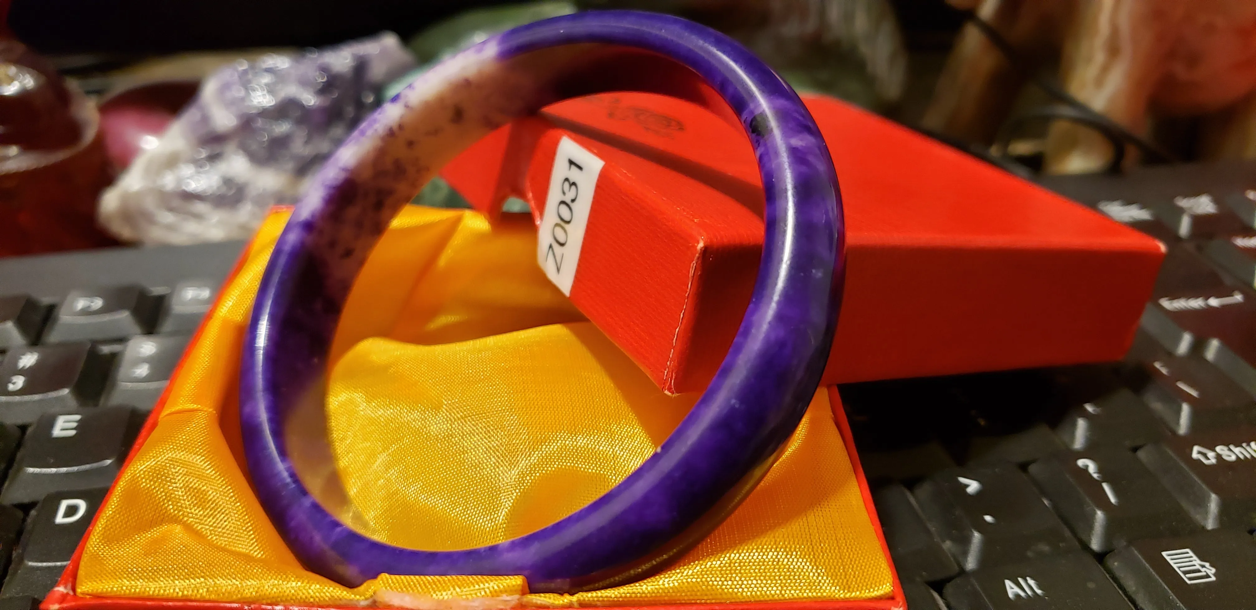 10% OF- 66/67/68mm Certified Natural Lavender Purple Emerald Jade A HandCarved Lucky Bracelet Bangle Z0031