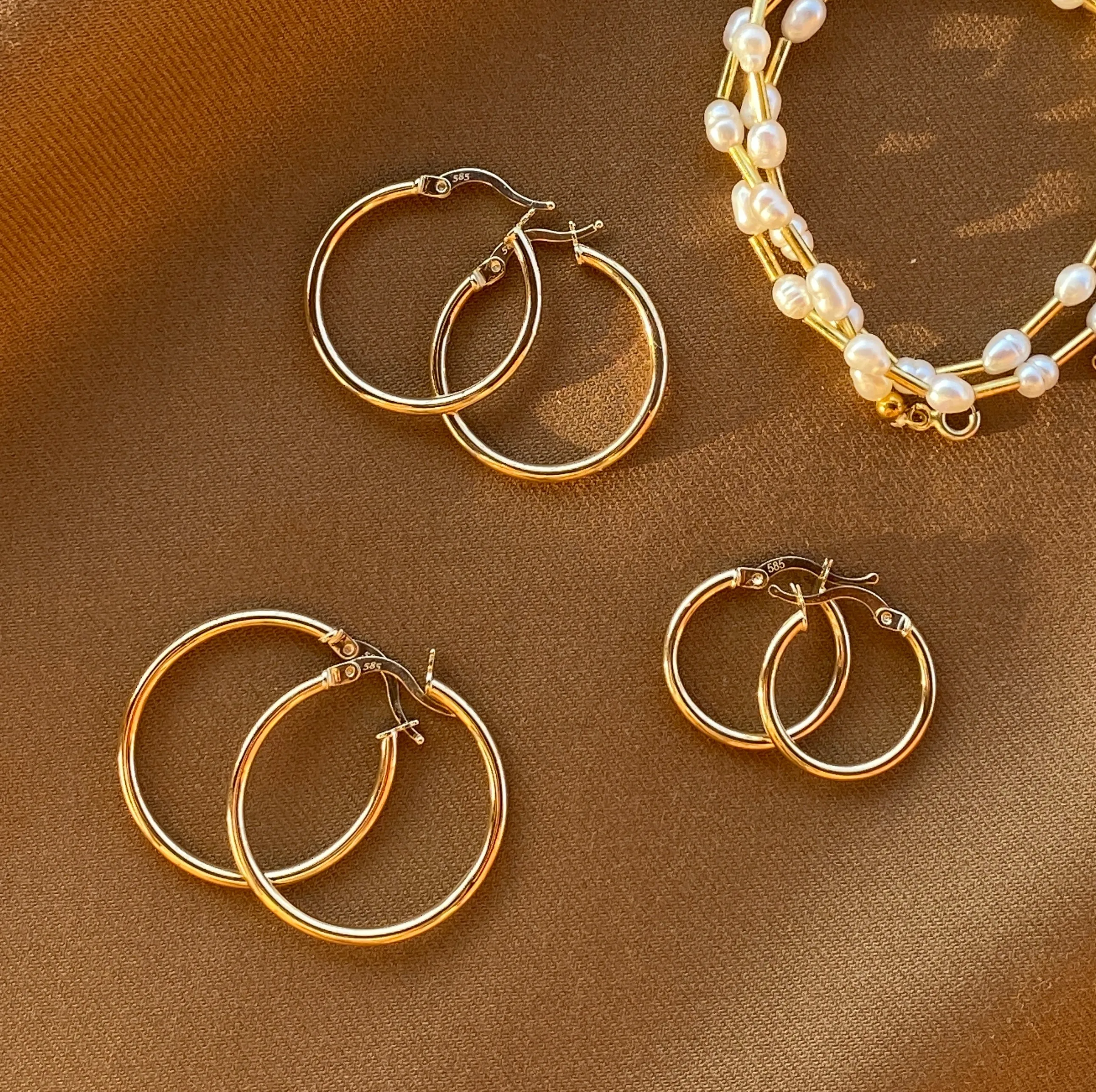 14k Solid Gold Thin Hoops (large)