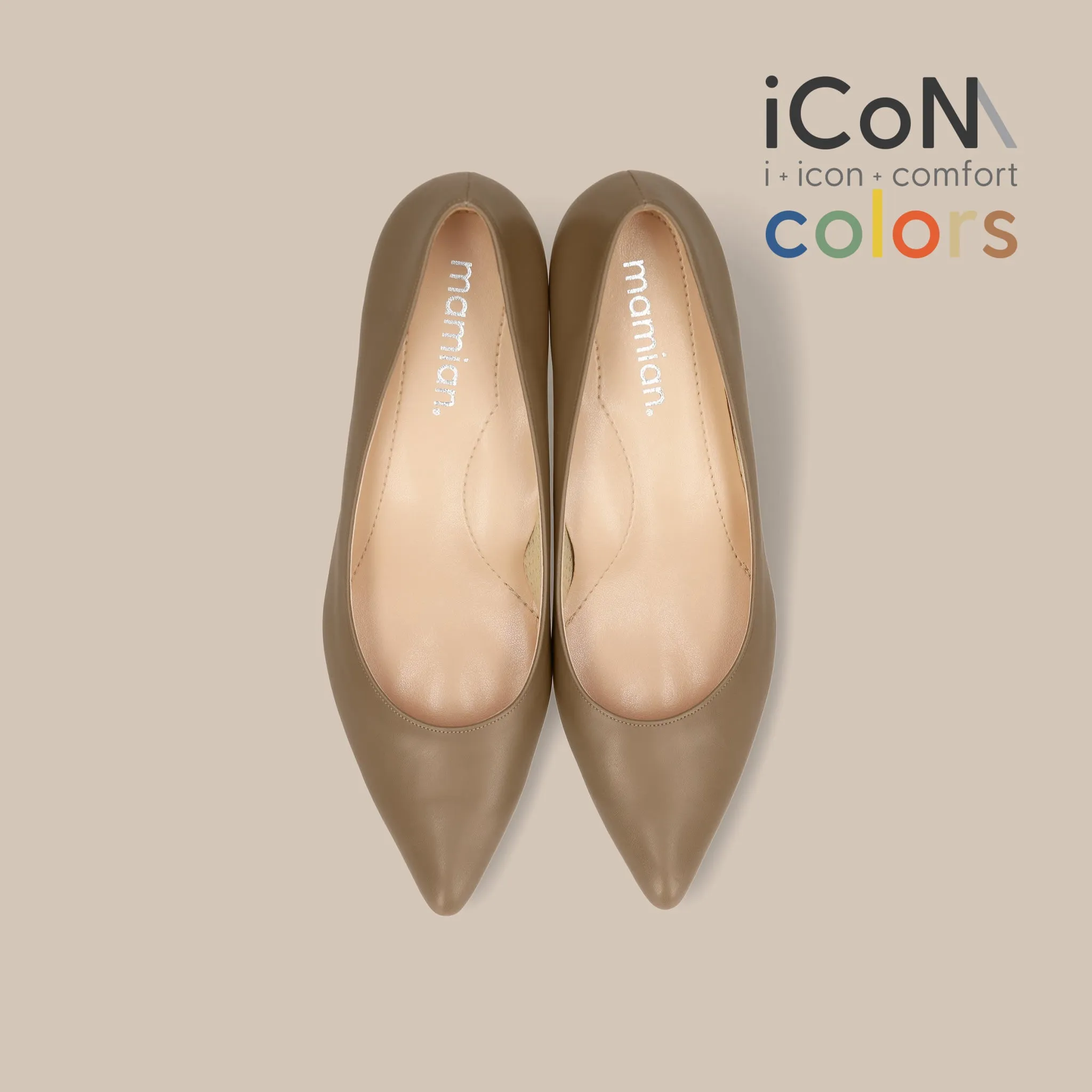 15% OFF: iCoN COLORS: Pointed Toe Smooth Pumps (C57173) Dark Greyge