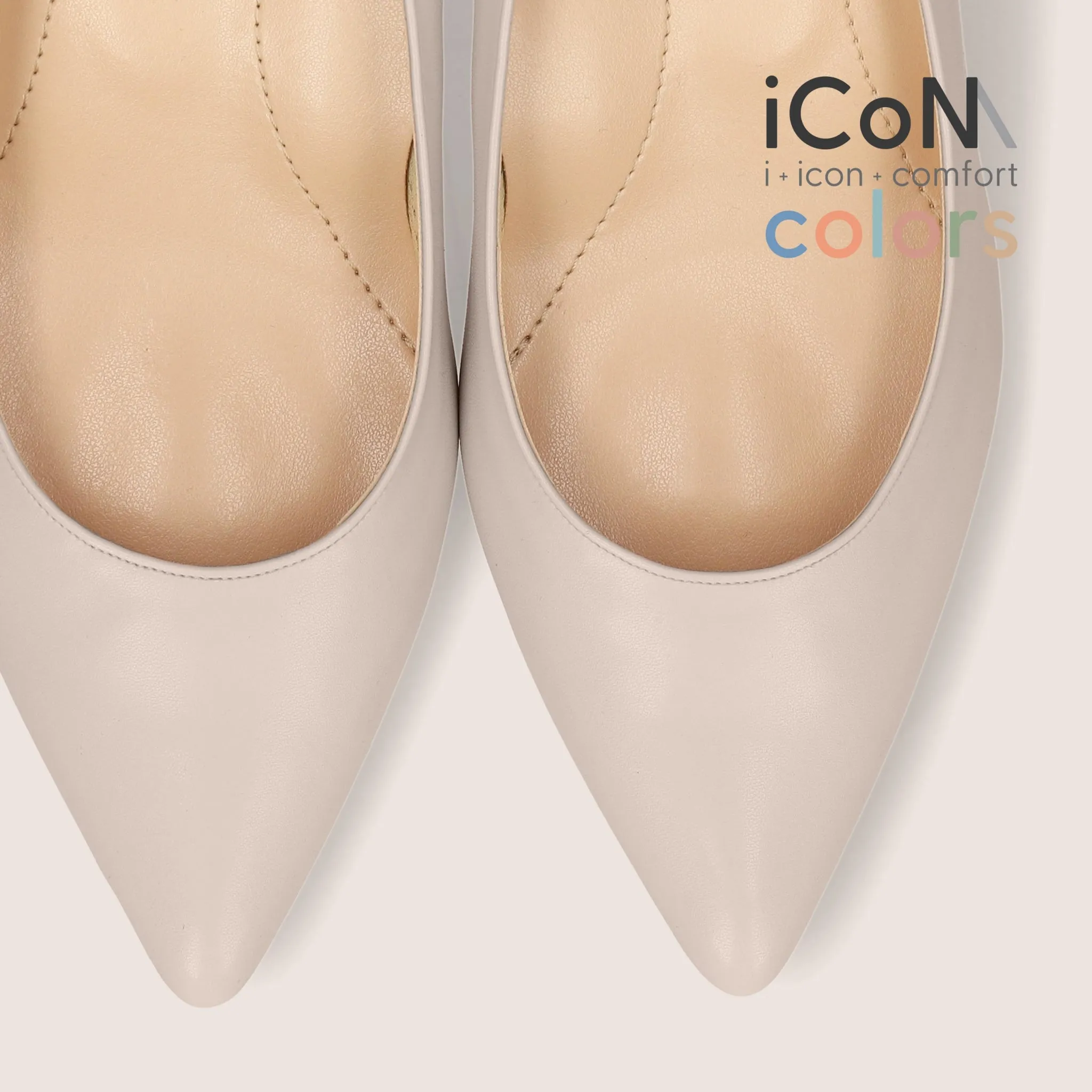 15% OFF: iCoN COLORS: Pointed Toe Smooth Pumps (C57173) Grayish Beige