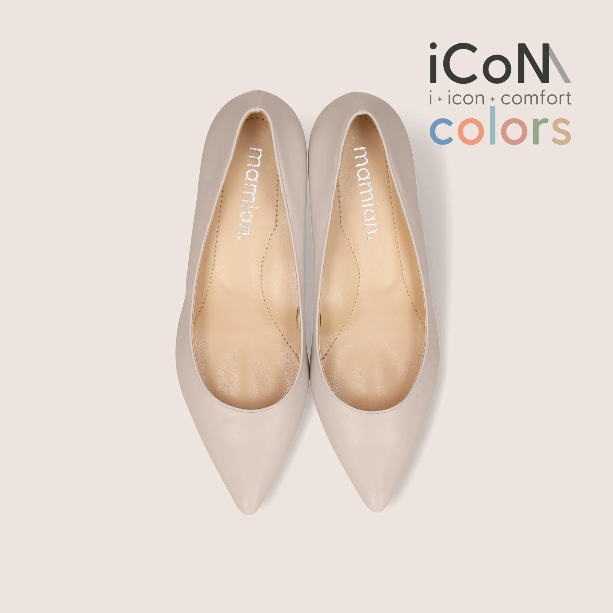 15% OFF: iCoN COLORS: Pointed Toe Smooth Pumps (C57173) Grayish Beige
