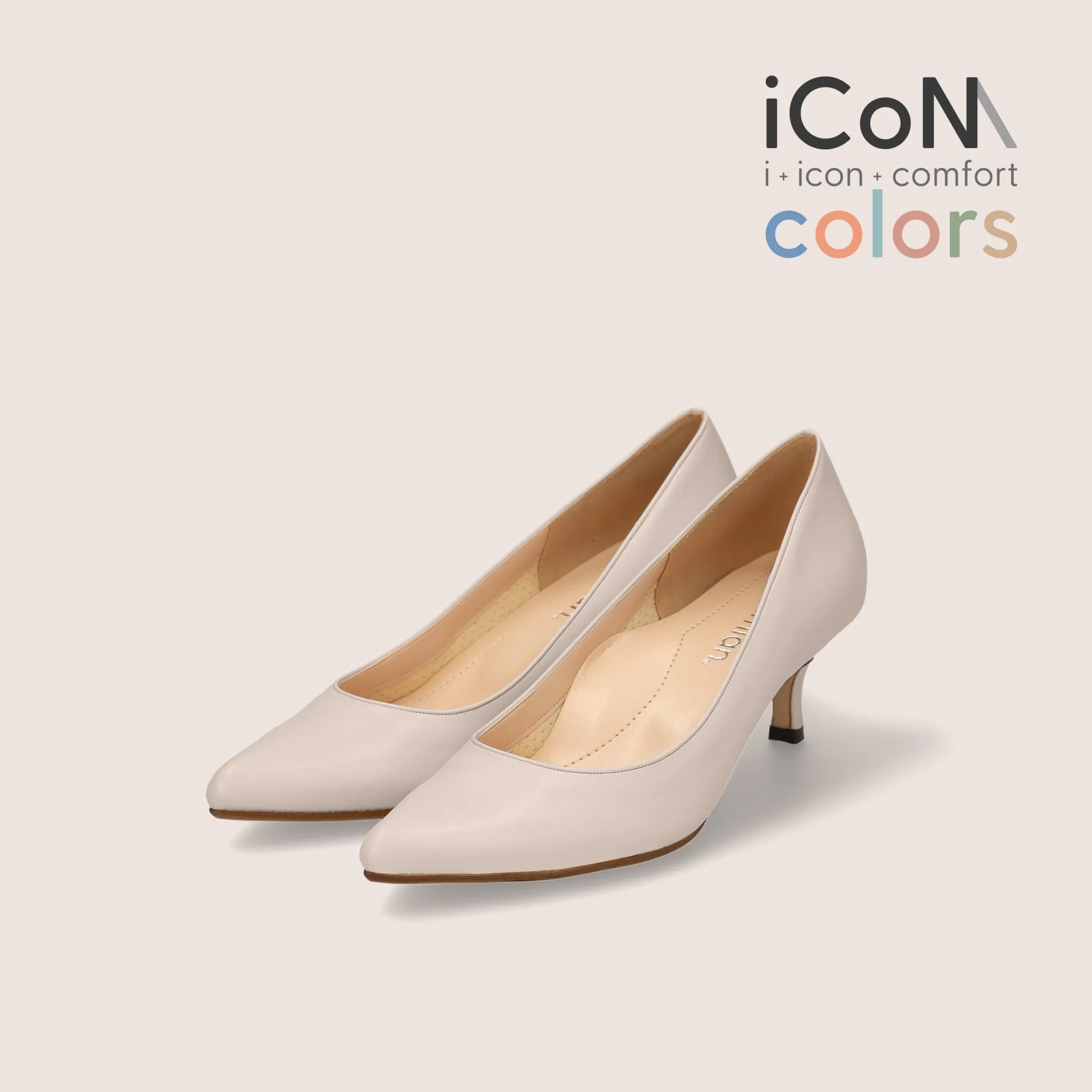 15% OFF: iCoN COLORS: Pointed Toe Smooth Pumps (C57173) Grayish Beige