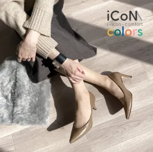 15% OFF: iCoN COLORS: Pointed Toe Smooth Pumps (C76533) Dark Greyge