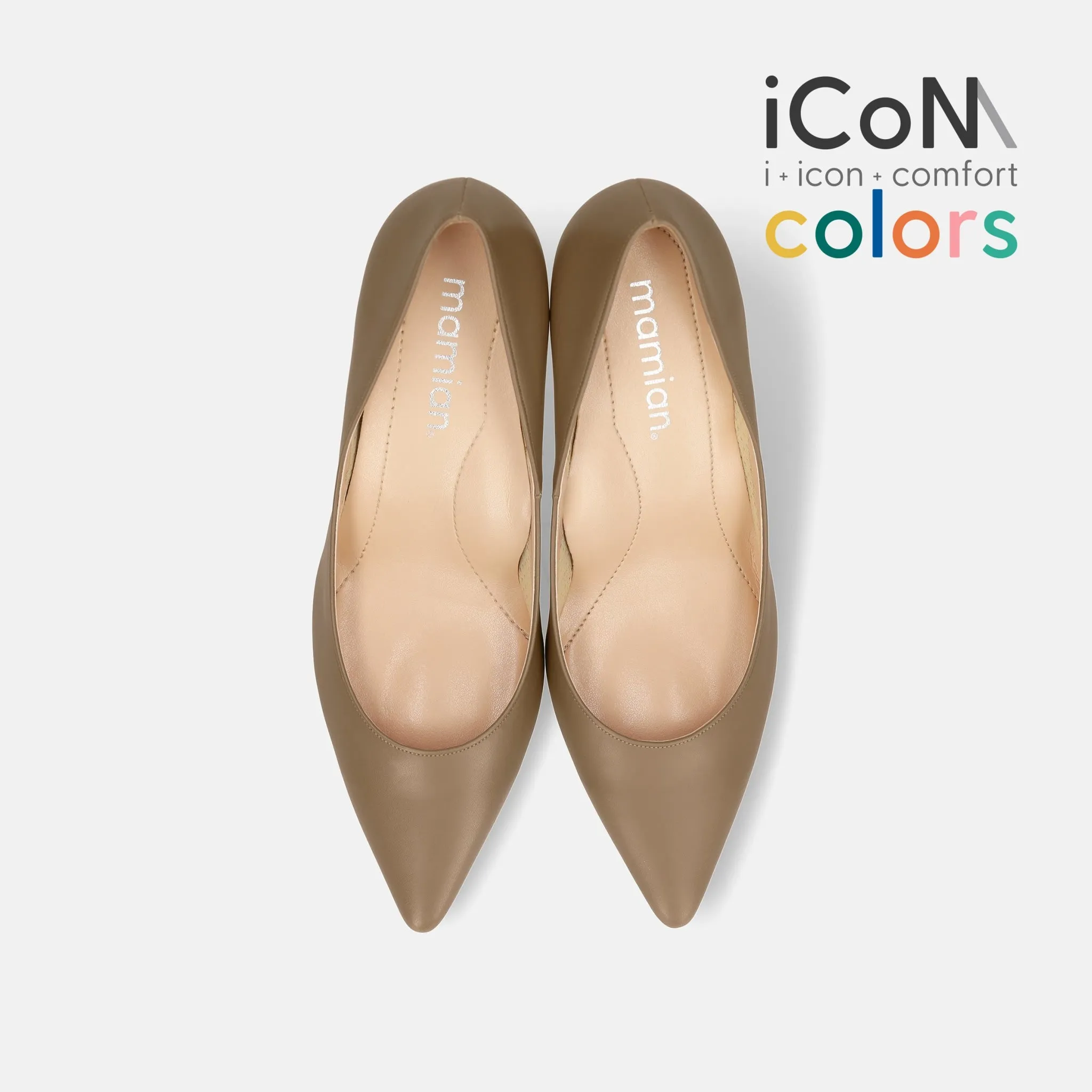 15% OFF: iCoN COLORS: Pointed Toe Smooth Pumps (C76533) Dark Greyge