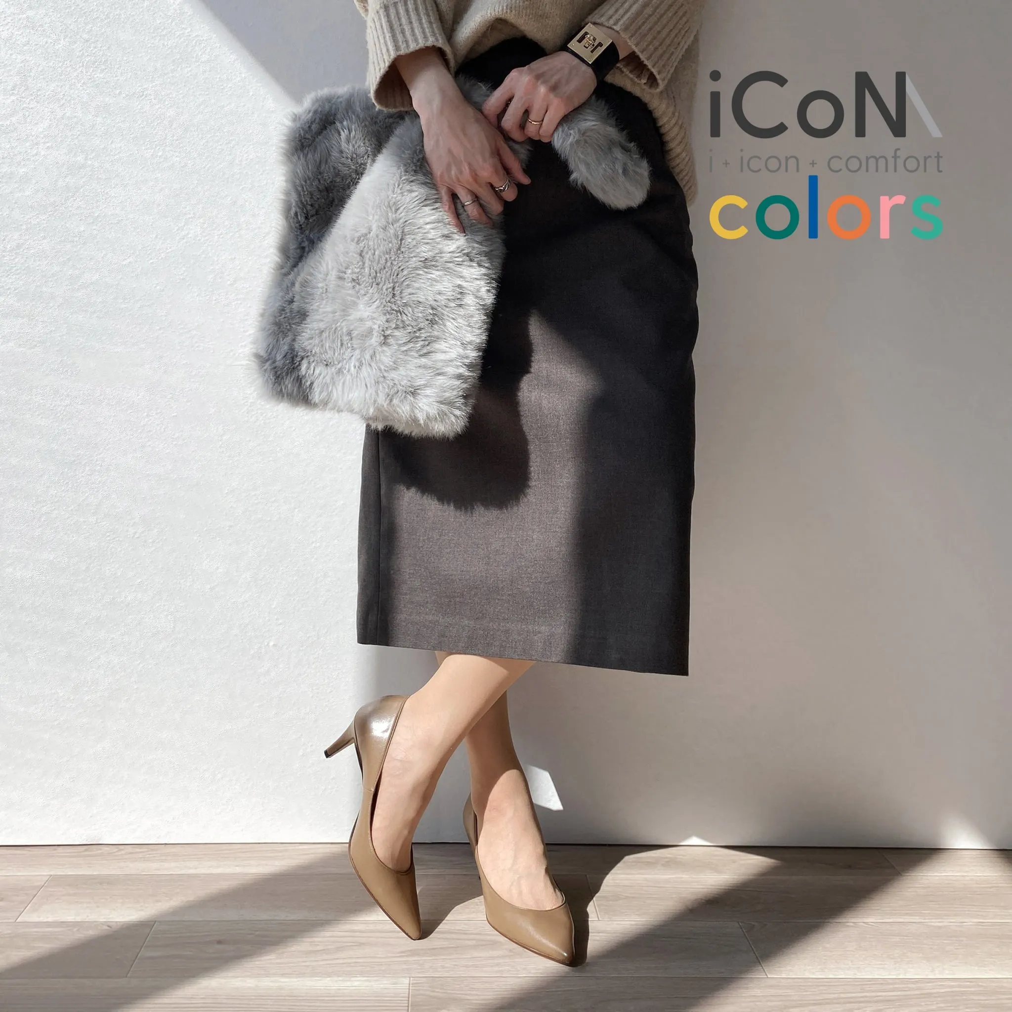 15% OFF: iCoN COLORS: Pointed Toe Smooth Pumps (C76533) Dark Greyge