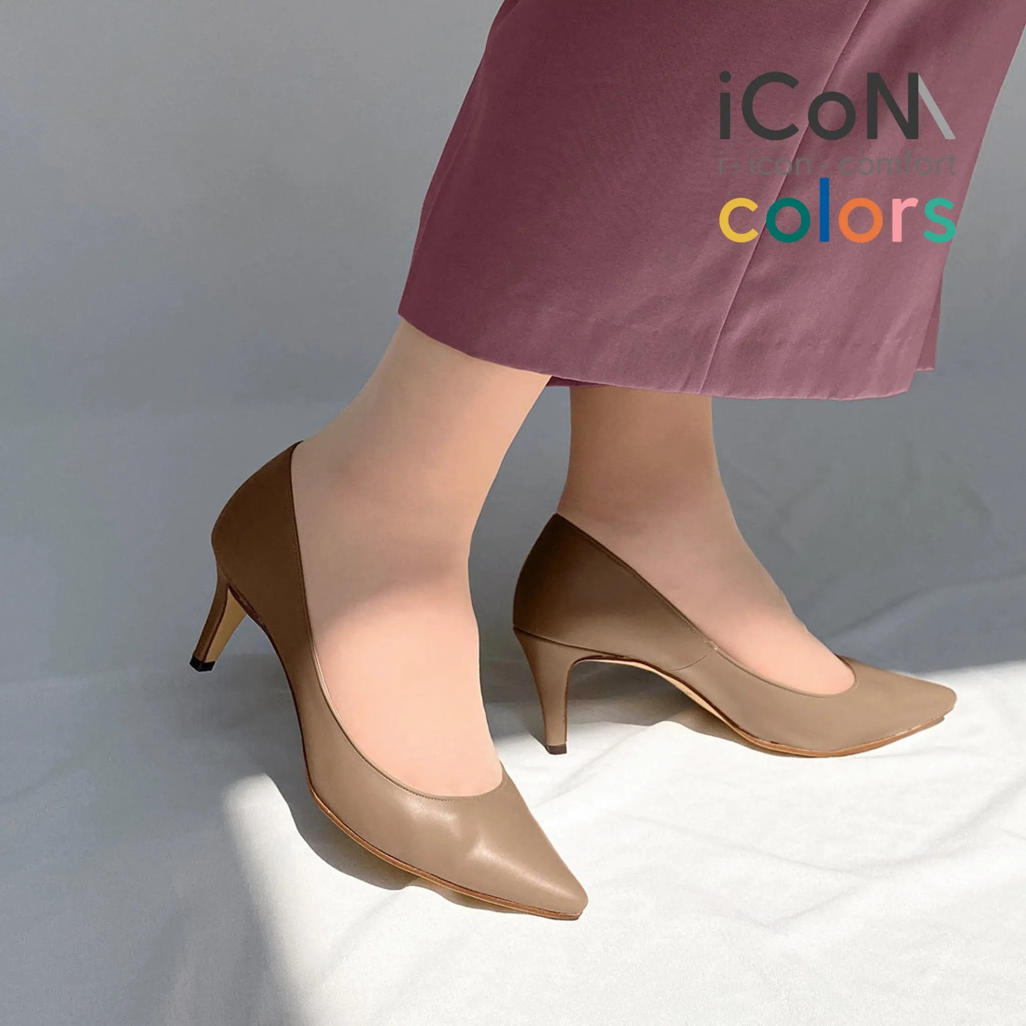15% OFF: iCoN COLORS: Pointed Toe Smooth Pumps (C76533) Dark Greyge