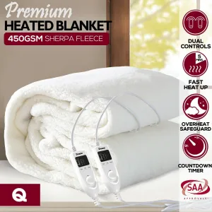 450 GSM Fleecy Electric Blanket Heated Warm Winter Fitted Queen Size