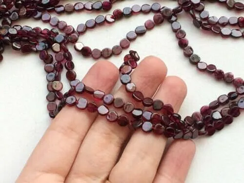 5 Strands Red Garnet Smooth Round Coin Loose Gemstone Beads Strand 13" 6mm
