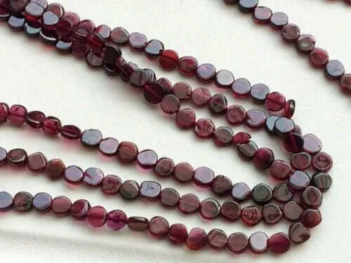 5 Strands Red Garnet Smooth Round Coin Loose Gemstone Beads Strand 13" 6mm