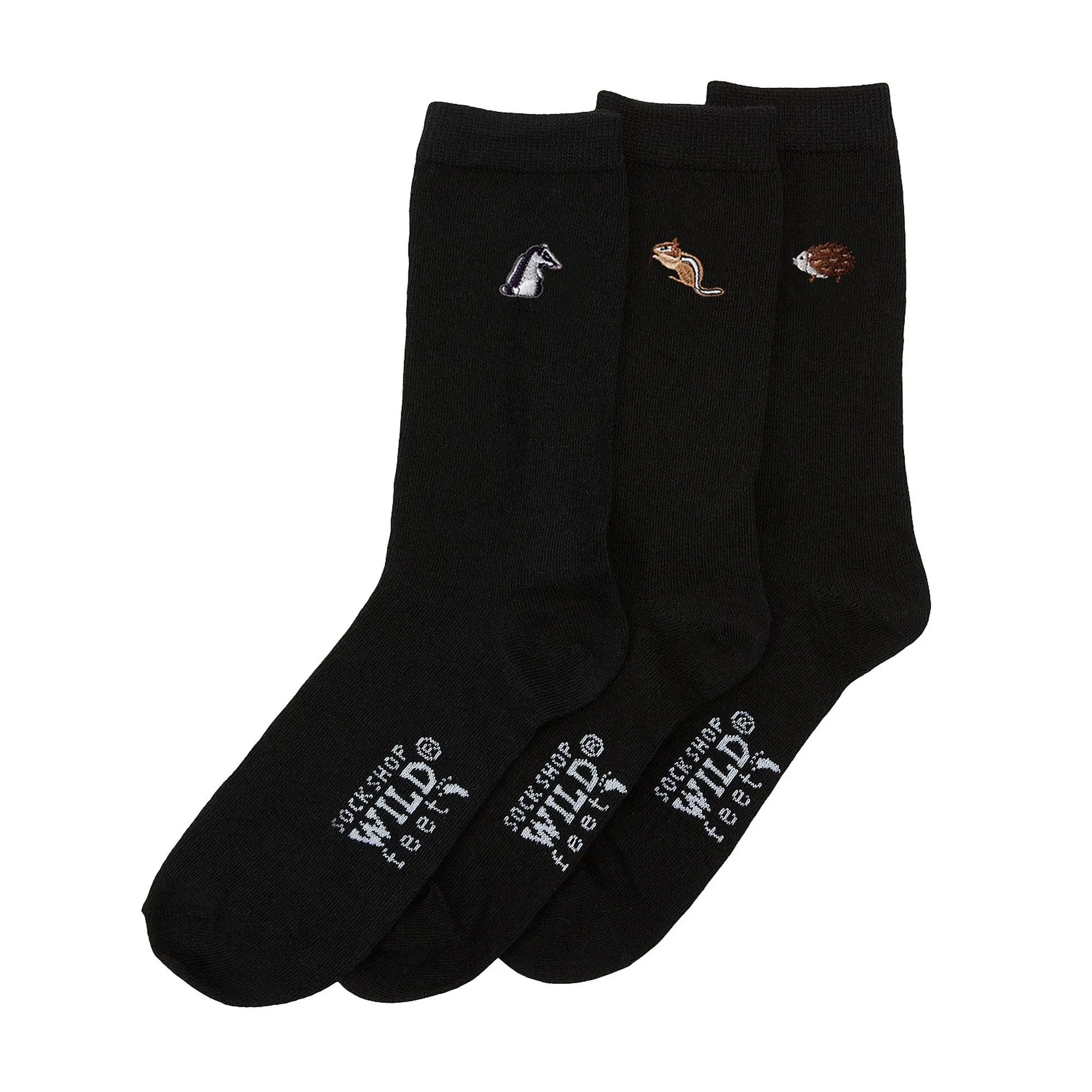 6 Pairs Ladies Multipack Black Novelty Socks: Embroidered Crew Cotton Socks