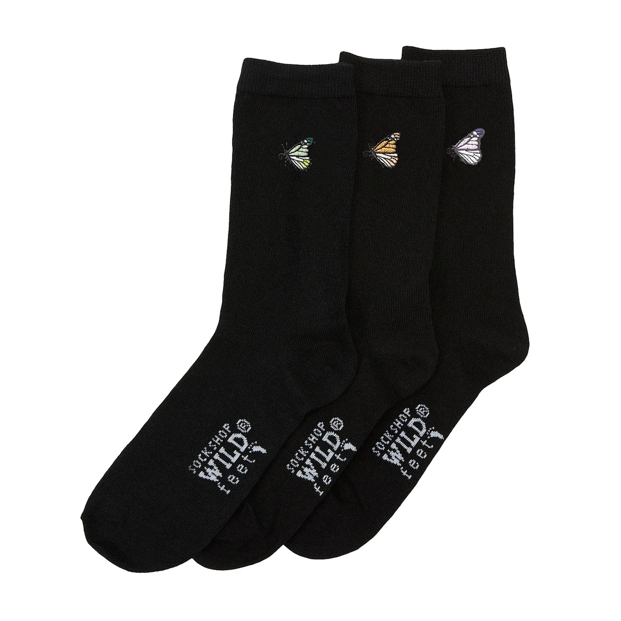 6 Pairs Ladies Multipack Black Novelty Socks: Embroidered Crew Cotton Socks