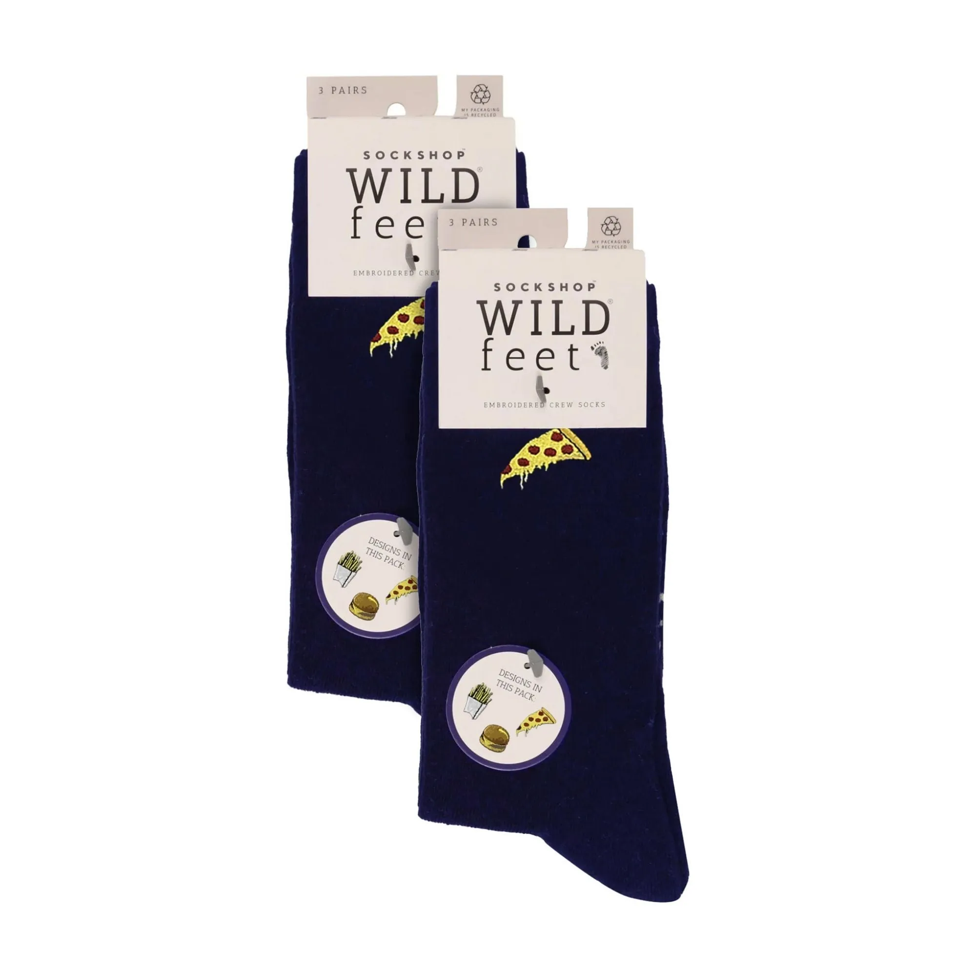 6 Pairs Ladies Multipack Black Novelty Socks: Embroidered Crew Cotton Socks