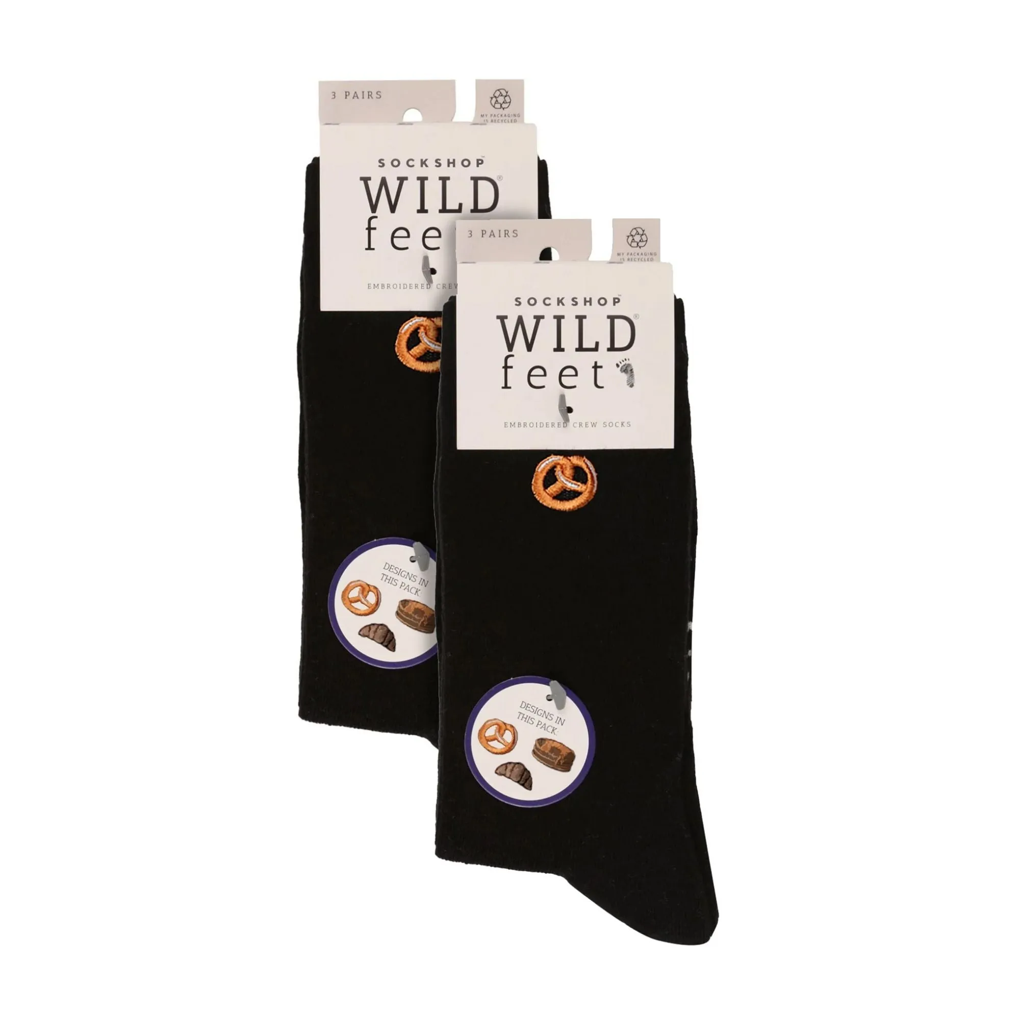 6 Pairs Ladies Multipack Black Novelty Socks: Embroidered Crew Cotton Socks