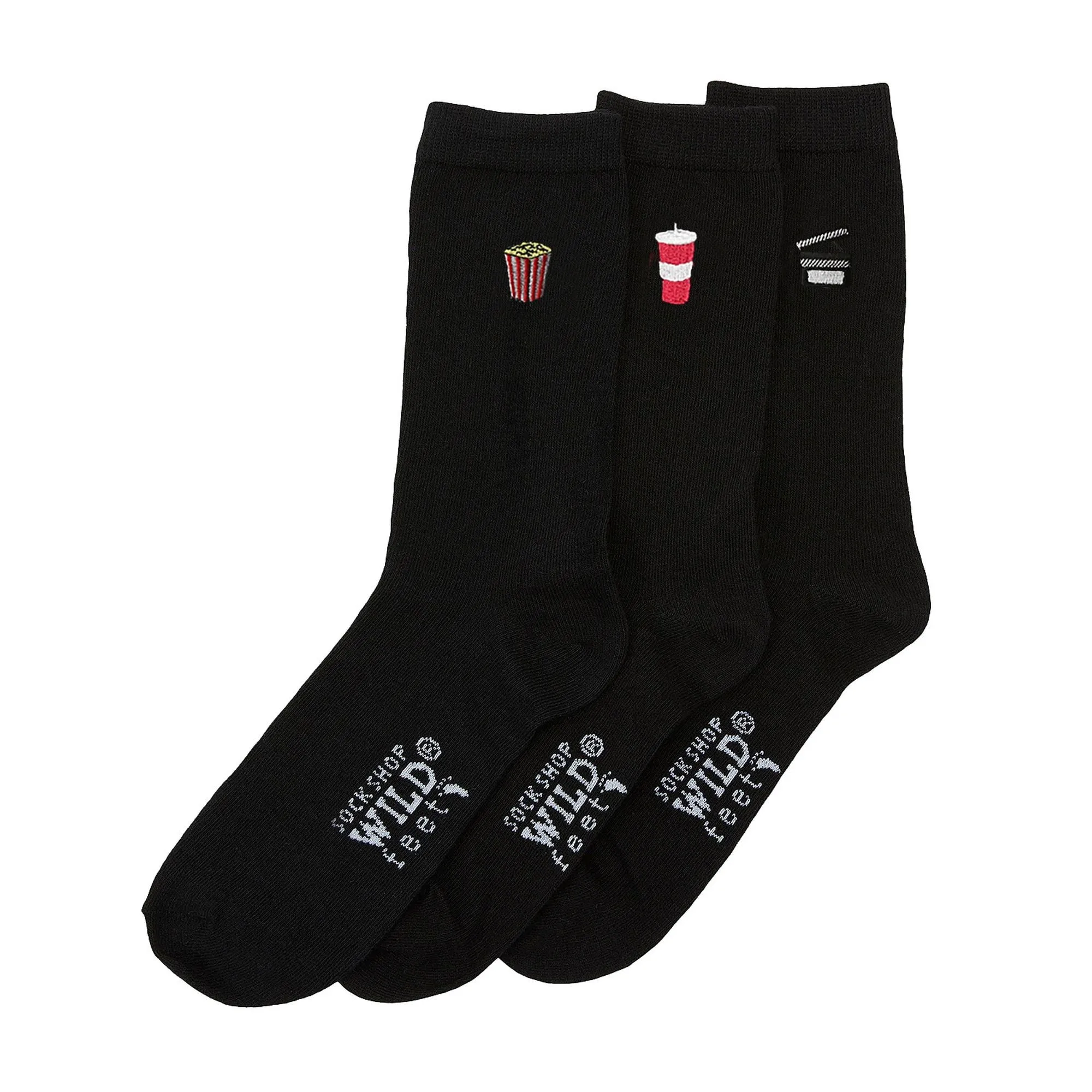 6 Pairs Ladies Multipack Black Novelty Socks: Embroidered Crew Cotton Socks