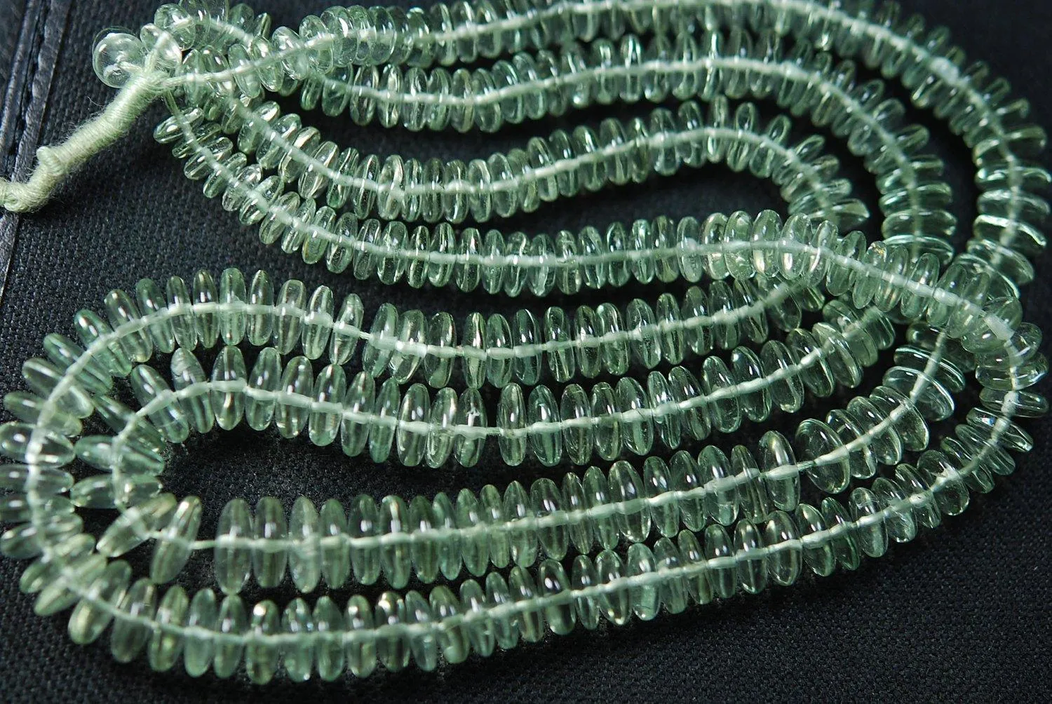 8 Inches Super Finest Green Amethyst German Cutting Smooth Polished Rondelles 7-6mm Large