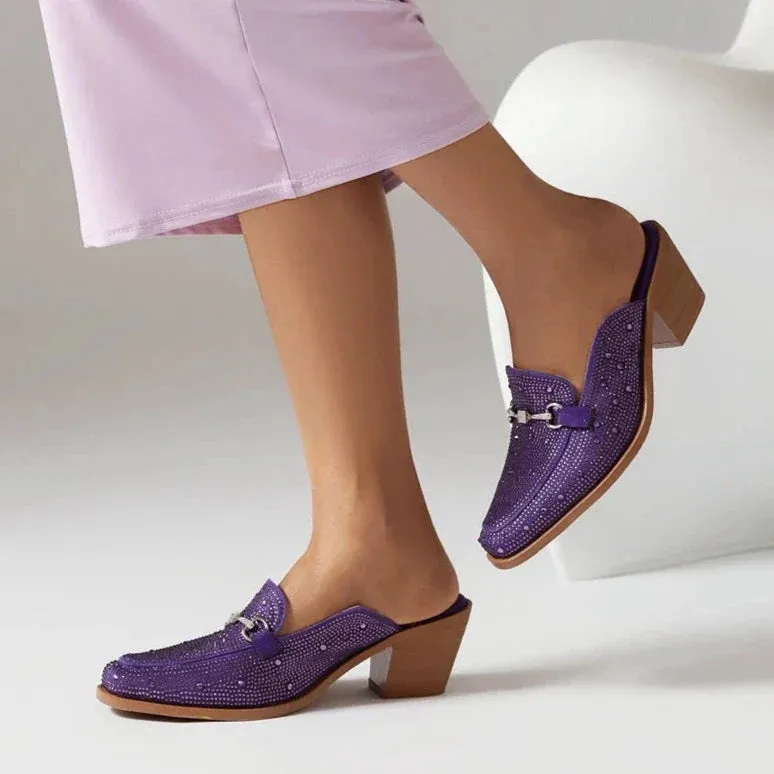 Abertina Crystal Sequin Loafer Clog Mules