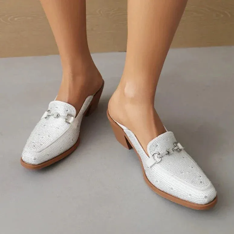 Abertina Crystal Sequin Loafer Clog Mules