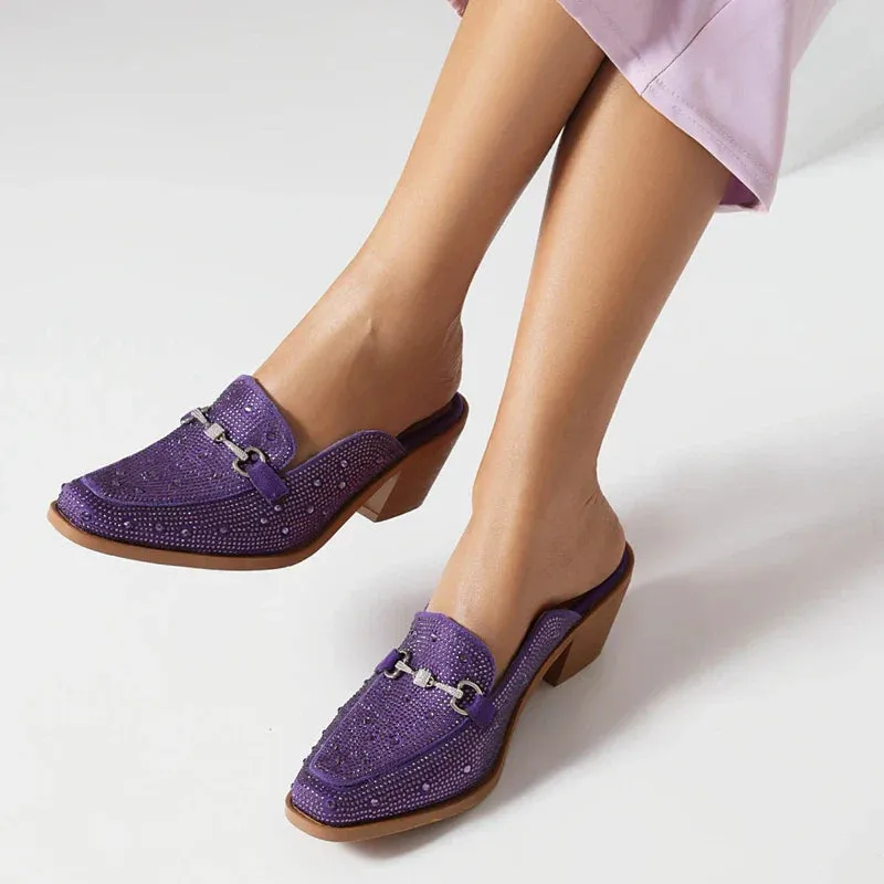 Abertina Crystal Sequin Loafer Clog Mules