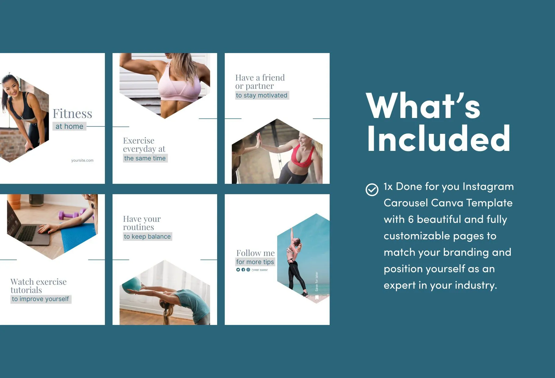 Abigail Fitness 6-Page Carousel Canva Template