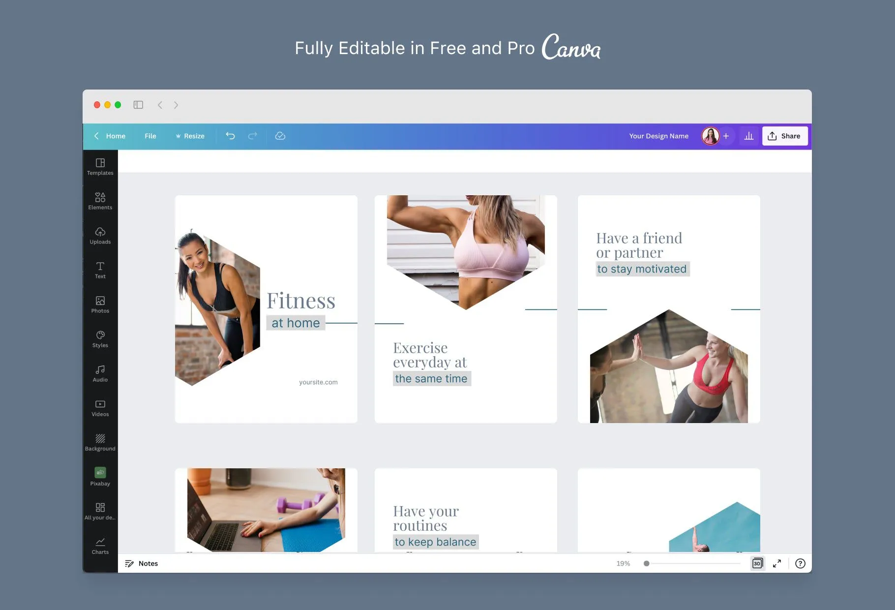 Abigail Fitness 6-Page Carousel Canva Template