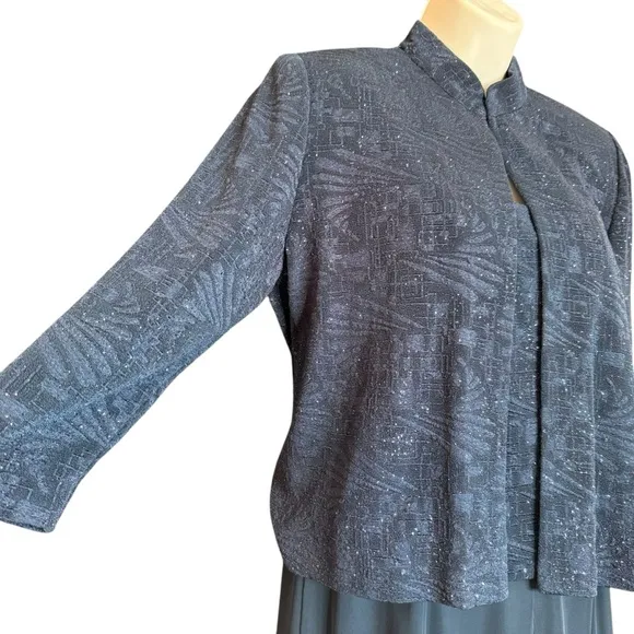 Alex Evenings Navy Dress &amp; Jacket, Patterned Sparkle Maxi Dress Women's Size10P