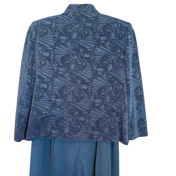 Alex Evenings Navy Dress &amp; Jacket, Patterned Sparkle Maxi Dress Women's Size10P