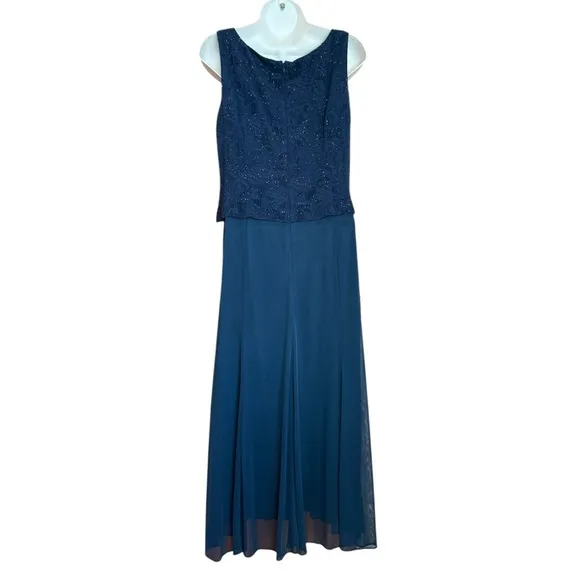 Alex Evenings Navy Dress &amp; Jacket, Patterned Sparkle Maxi Dress Women's Size10P