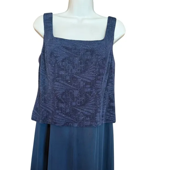 Alex Evenings Navy Dress &amp; Jacket, Patterned Sparkle Maxi Dress Women's Size10P