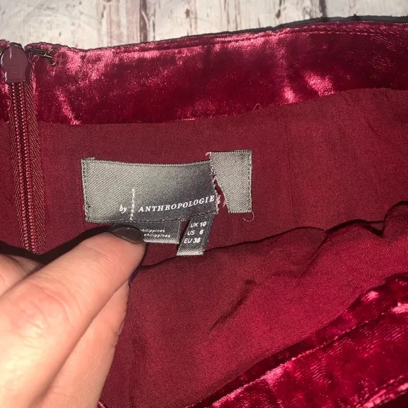 Anthropologie Monte velvet burgandy miniskirt 6