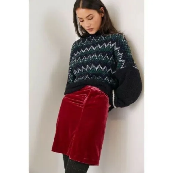 Anthropologie Monte velvet burgandy miniskirt 6