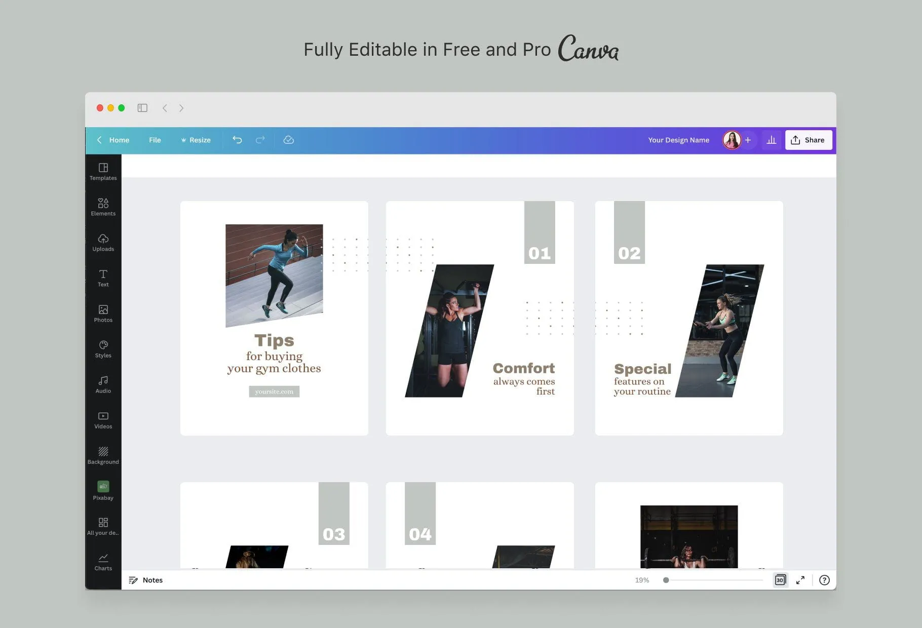 Arya Fitness 6-Page Carousel Canva Template