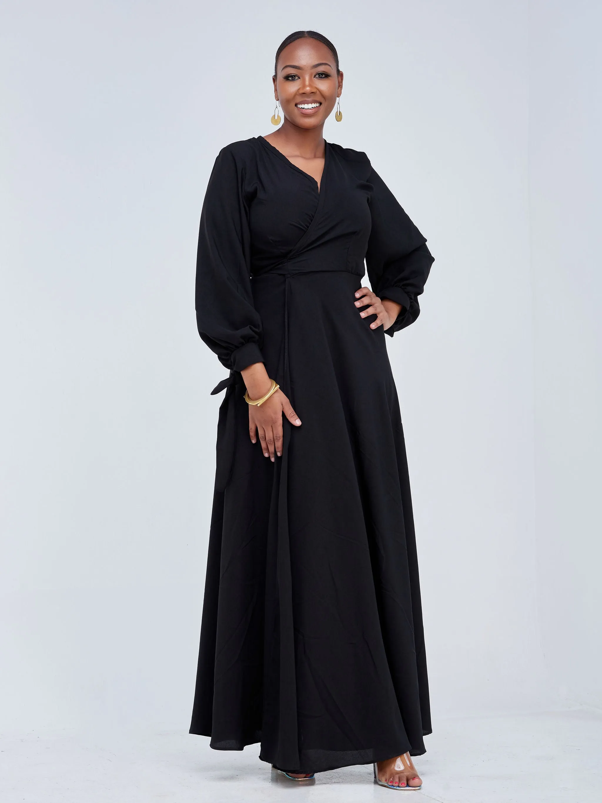 Asali Maxi Wrap Dress - Black