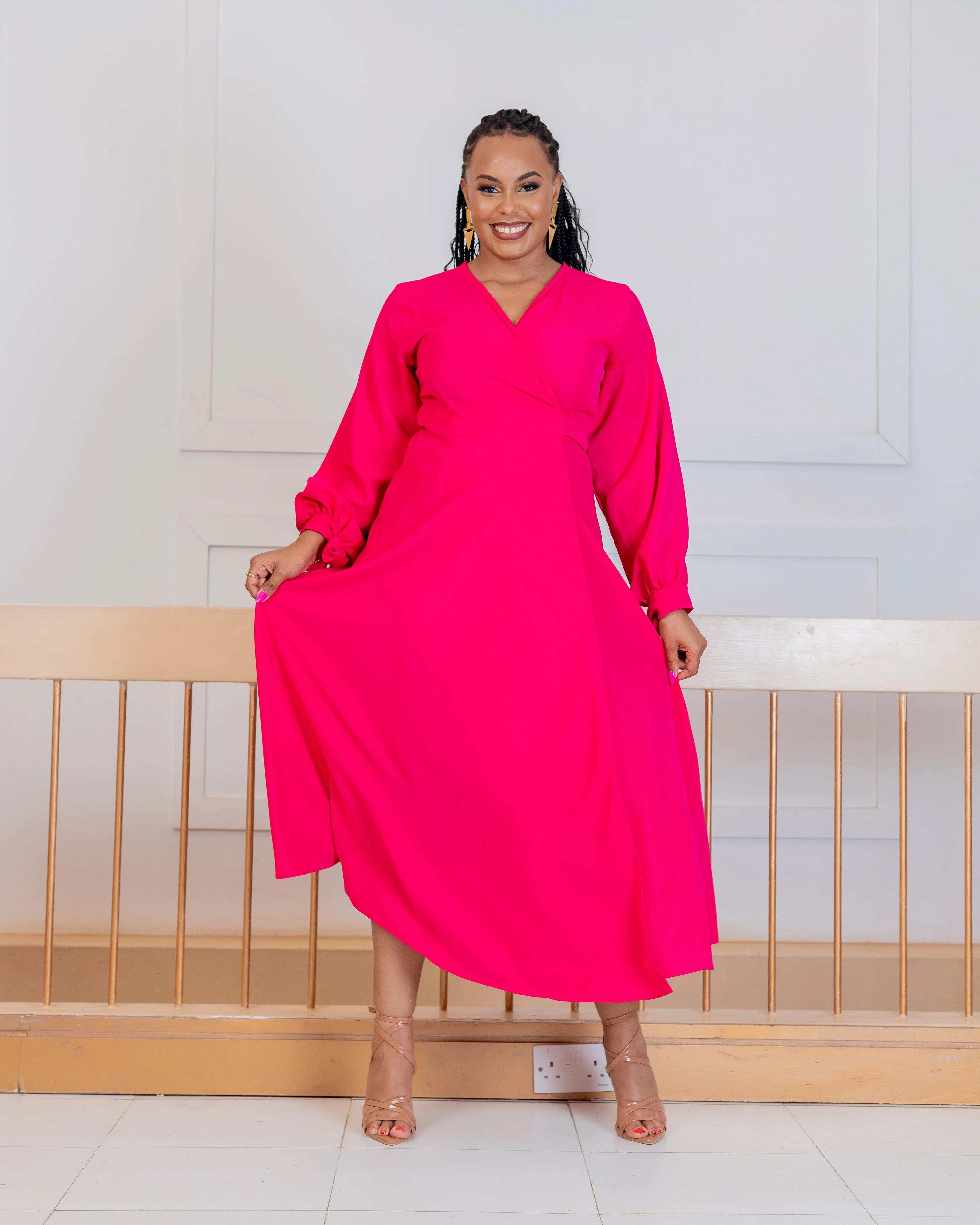Asali Maxi Wrap Dress - Hot Pink