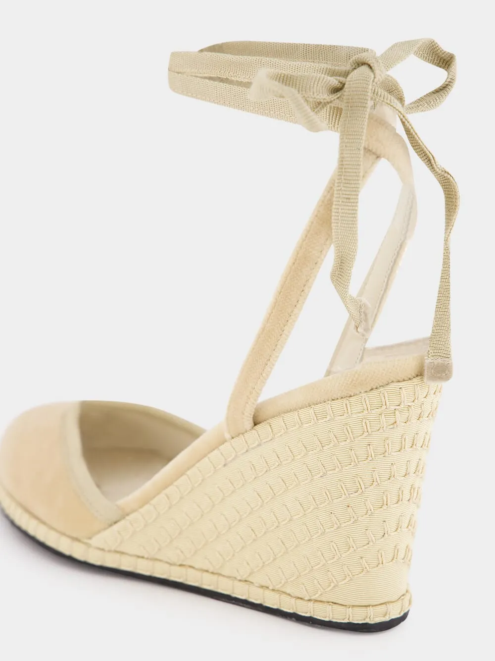 Beige Velvet Lace Wedges