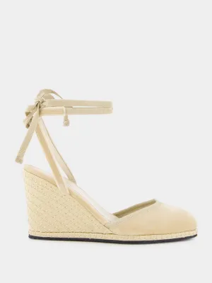 Beige Velvet Lace Wedges