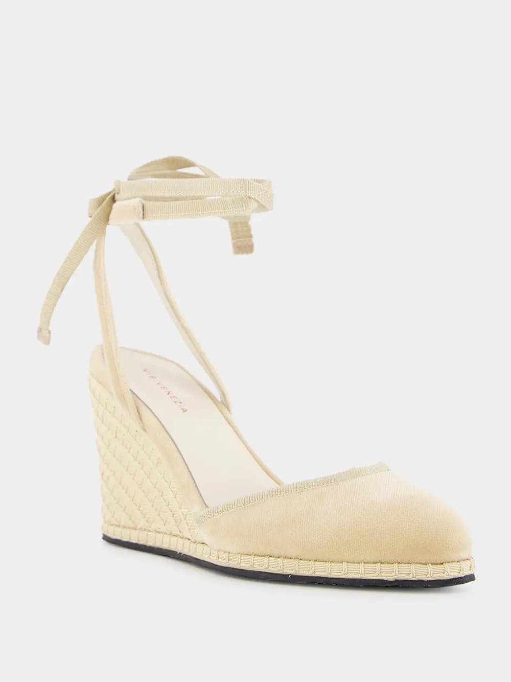 Beige Velvet Lace Wedges