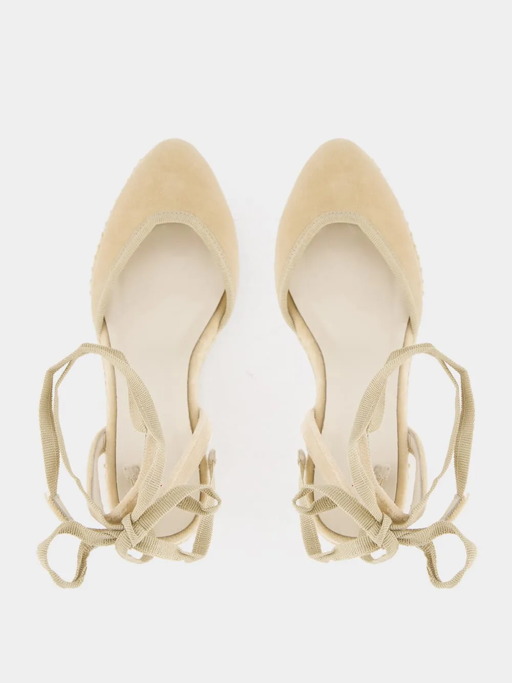 Beige Velvet Lace Wedges