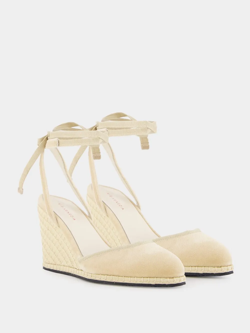 Beige Velvet Lace Wedges