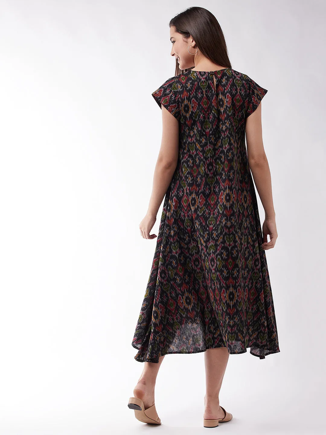 Black A-Line Ikkat Dress