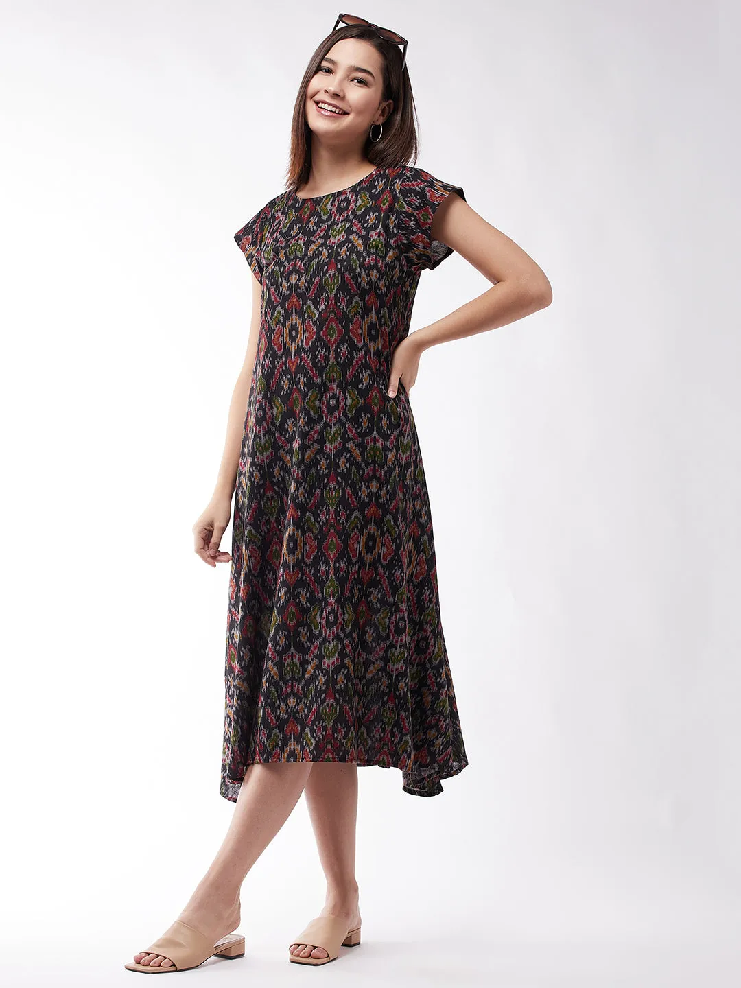 Black A-Line Ikkat Dress