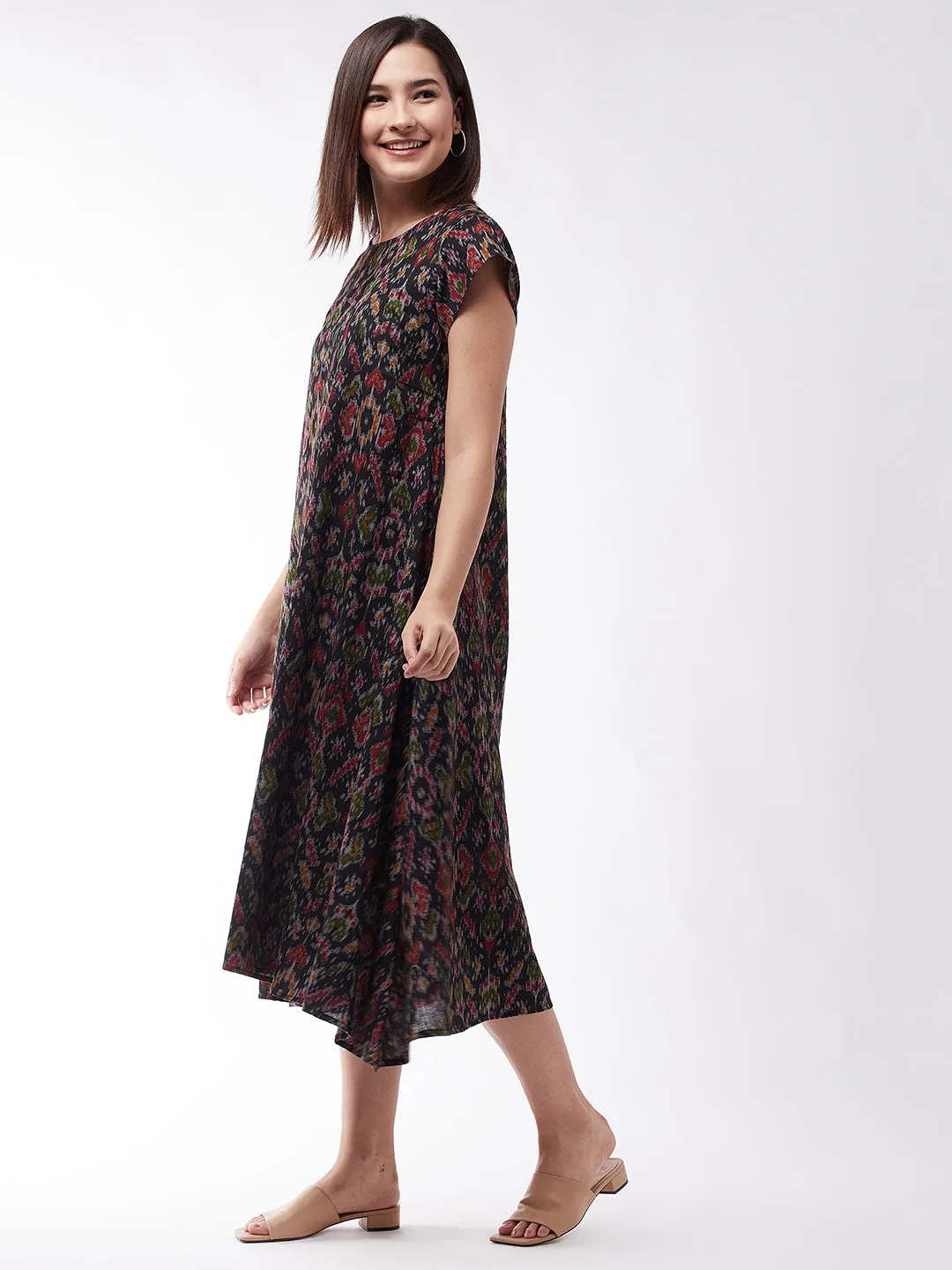 Black A-Line Ikkat Dress