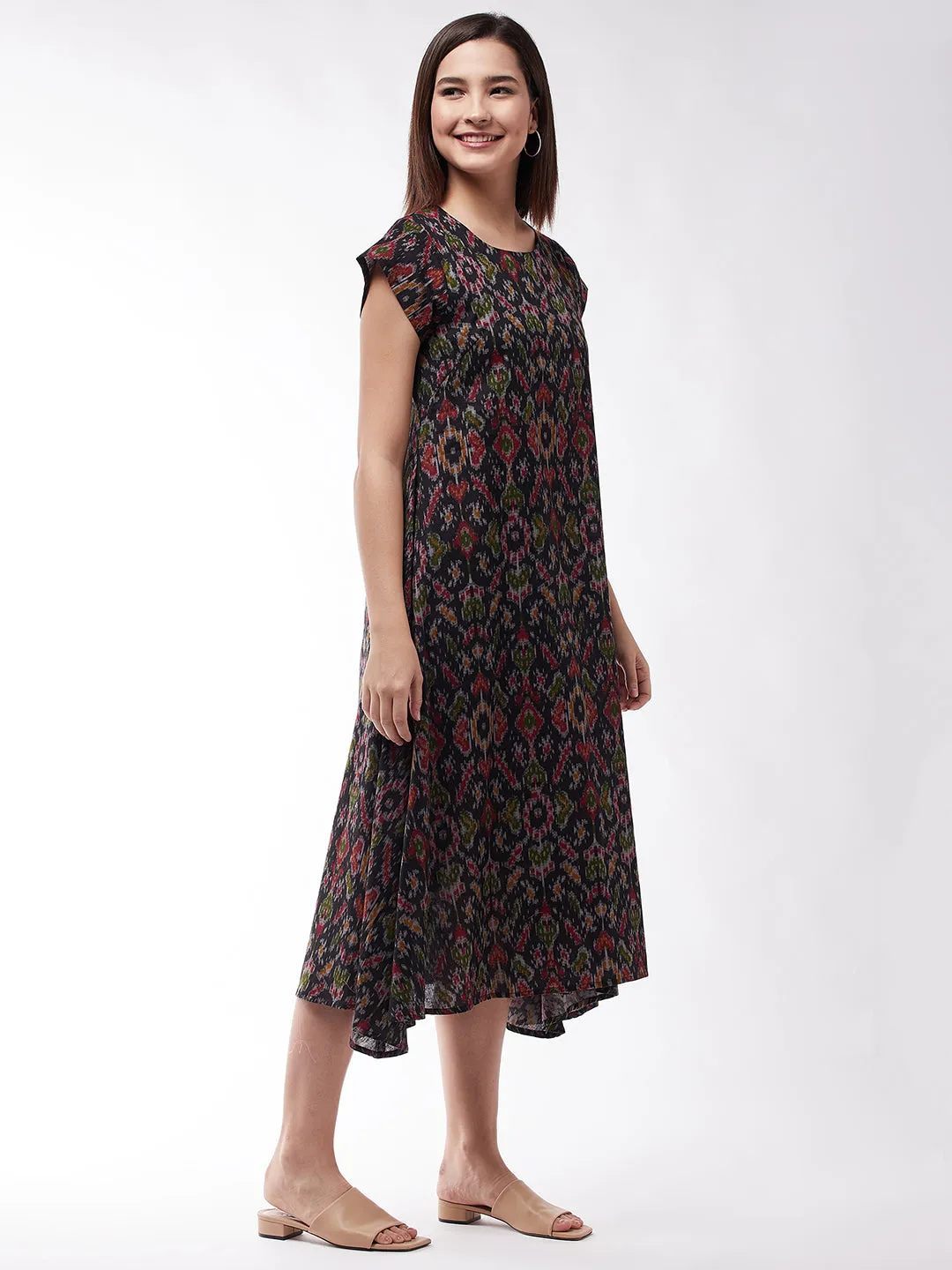 Black A-Line Ikkat Dress