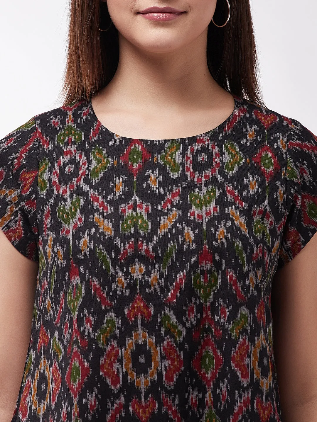 Black A-Line Ikkat Dress
