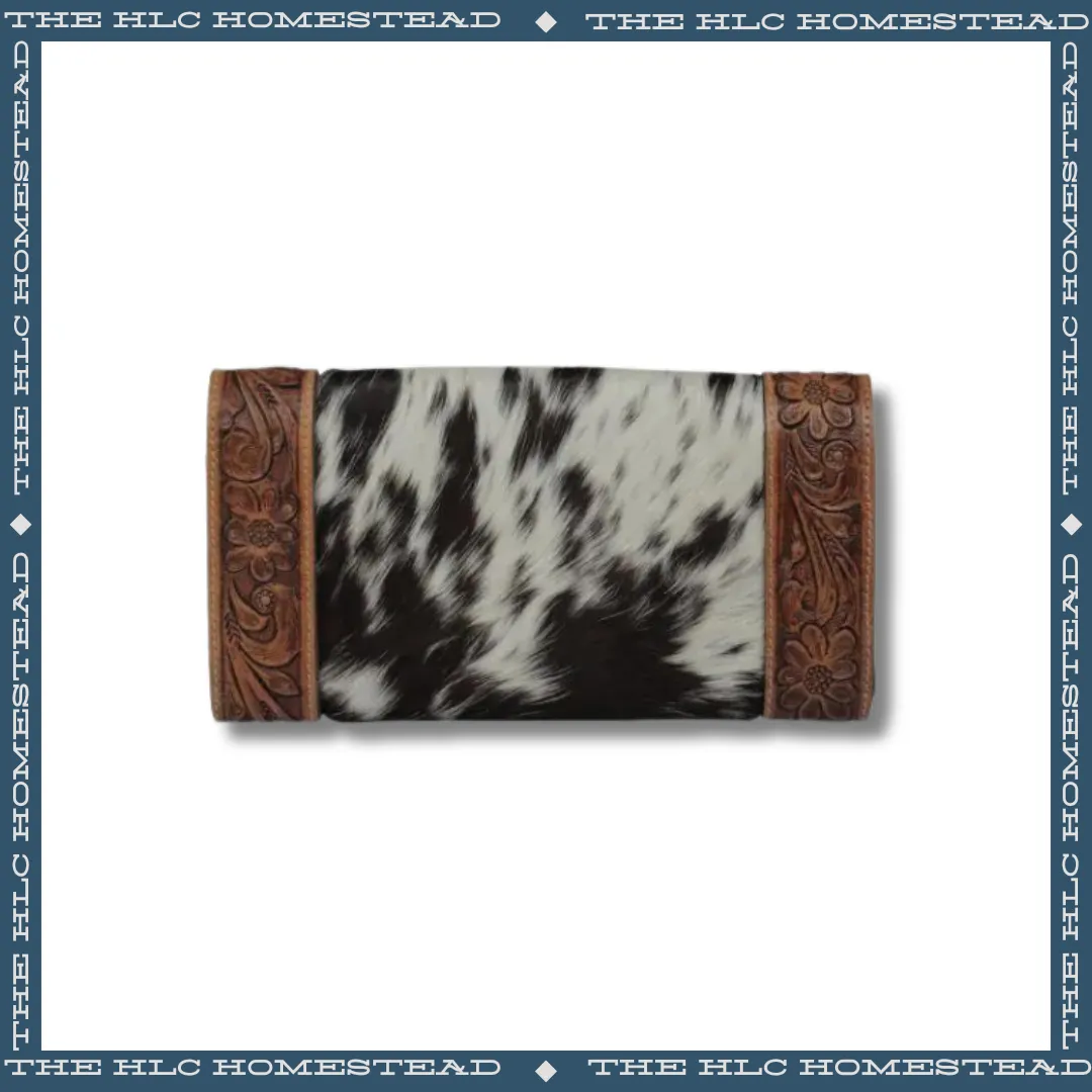 Black And White Hide Tooled Leather Wallet