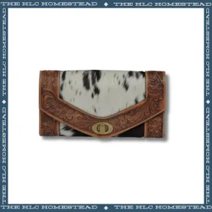 Black And White Hide Tooled Leather Wallet