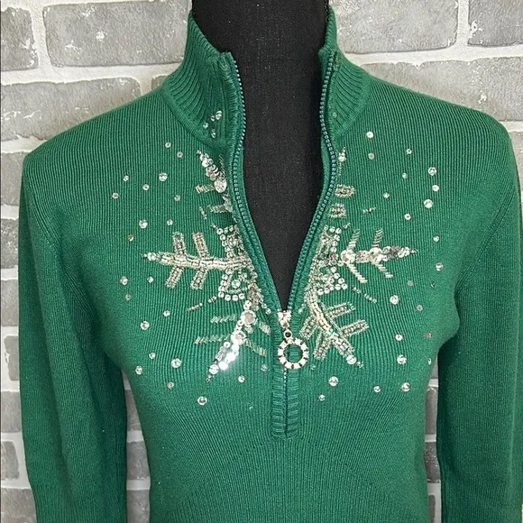 Boston Proper Green Snowflake Embellished Sweater Womens Size Small | NWOT
