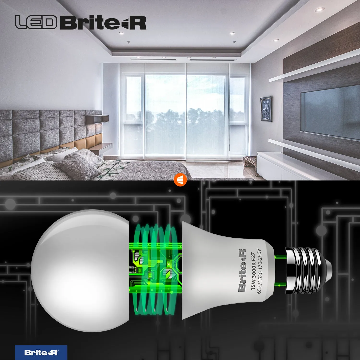 Brite-R 15W E27 ES GLS LED Bulb Warm White 3000K